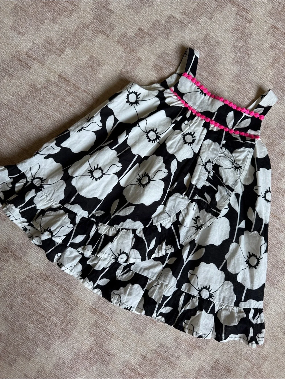 The Children's Place Black and White Floral Sundress with Pink Accents 9-12M